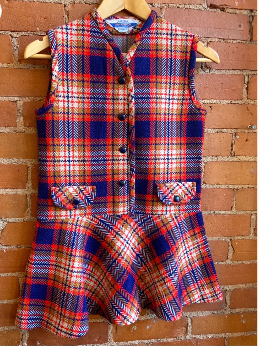 70’s Vintage Plaid Dress or top in Blue & Red
